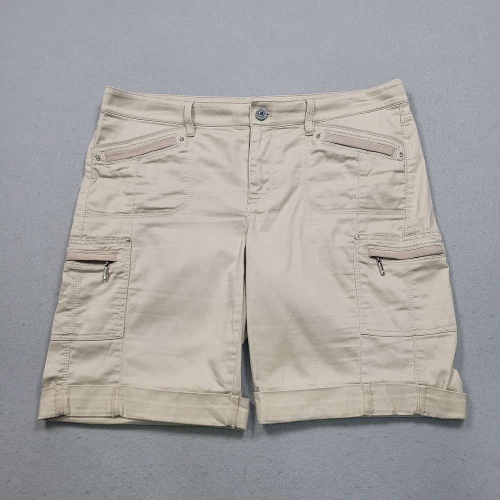 White House Black Market Womens Bermuda Cargo Shorts Beige Size 8 Utility Cuffed